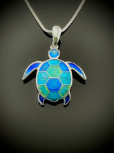 Load image into Gallery viewer, Sea Turtle Blue Green Champleve Pendant