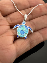 Load image into Gallery viewer, Sea Turtle Blue Green Champleve Pendant