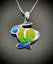 Load image into Gallery viewer, Blue-Green Rabbit Champlevé Pendant