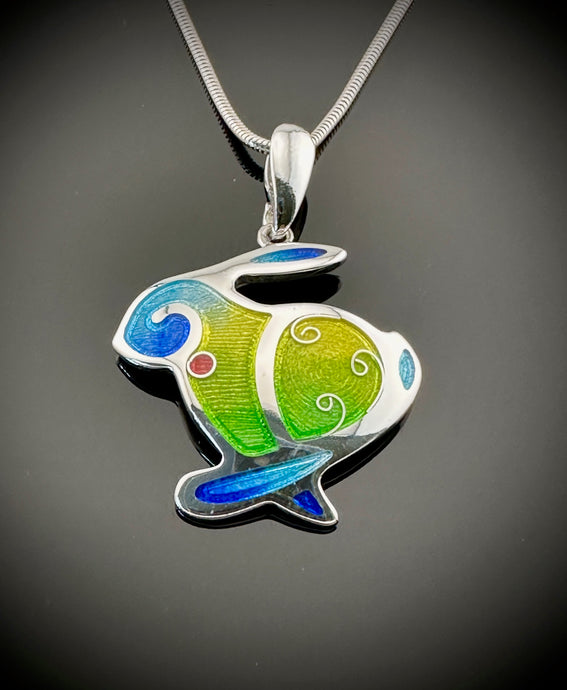 Blue-Green Rabbit Champlevé Pendant