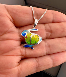 Blue-Green Rabbit Champlevé Pendant