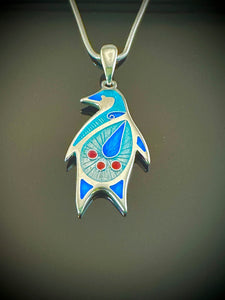 Blue Penguin Champlevé and Cloisonné Pendant