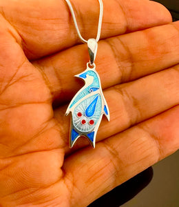 Blue Penguin Champlevé and Cloisonné Pendant