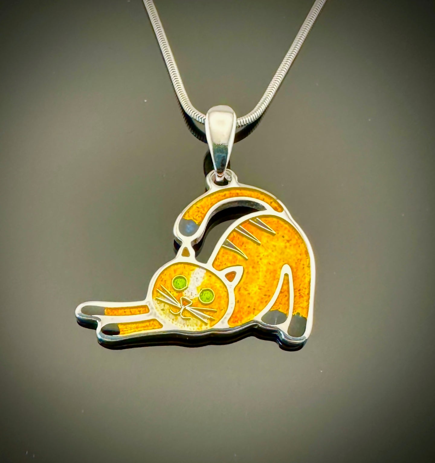 Tabby Cat Champlevé and Cloisonné Pendant